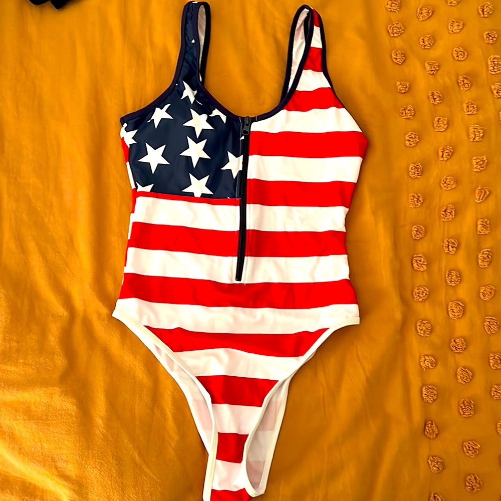 Small American flag one piece bathing suit